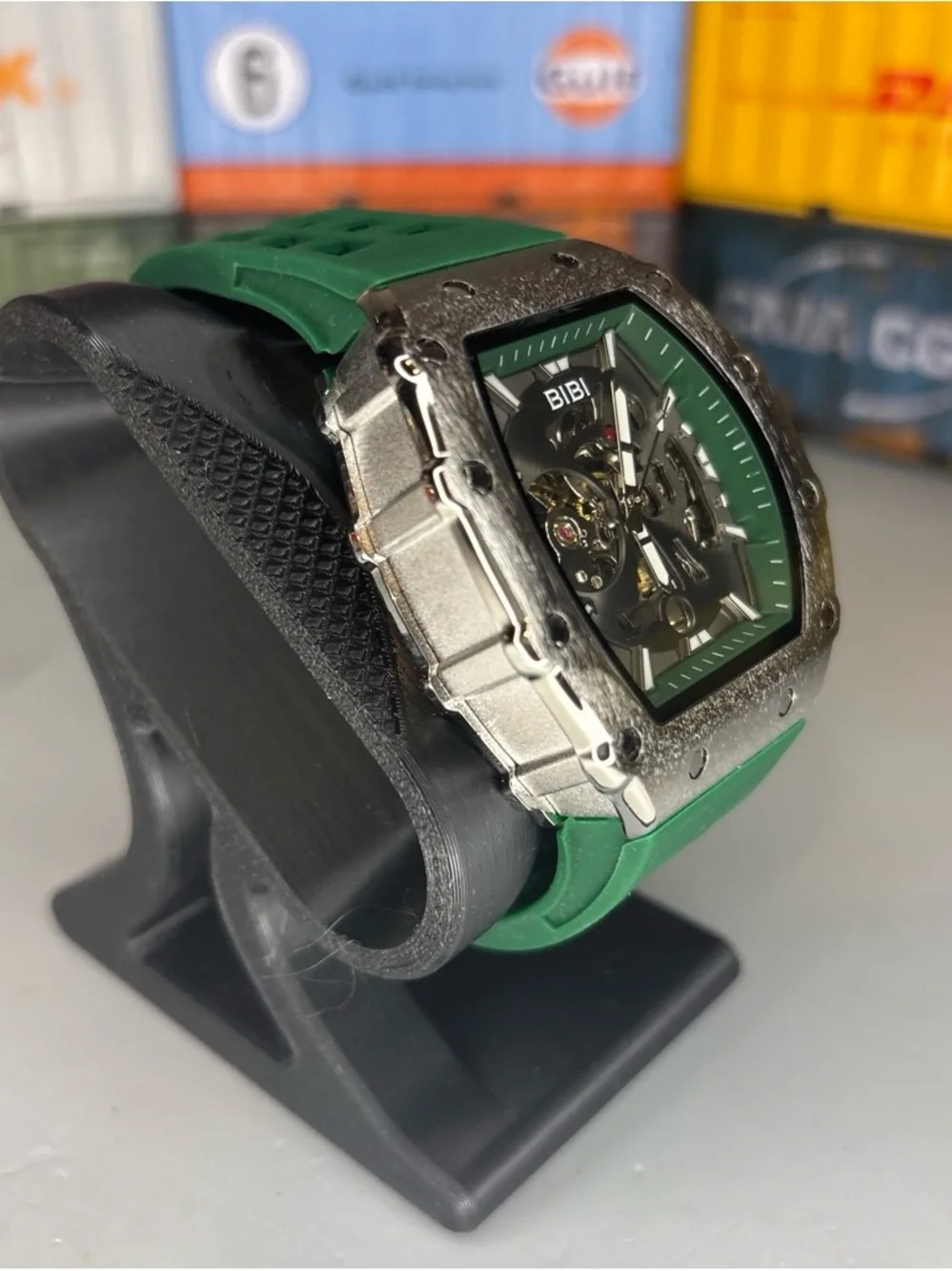 BiBi Automatic Green and Silver Skeleton Sport Watch